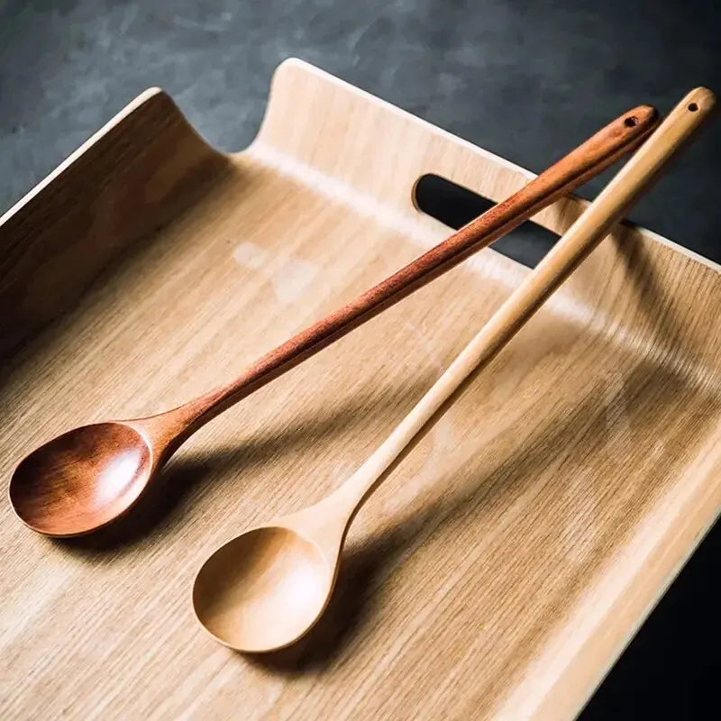 2in1 13 Inch Long Handle Wooden Cooking Spoons, Long Stirring Spoons Mixing Spoon Soup Mixing Kitchen Tools Wooden Utensils