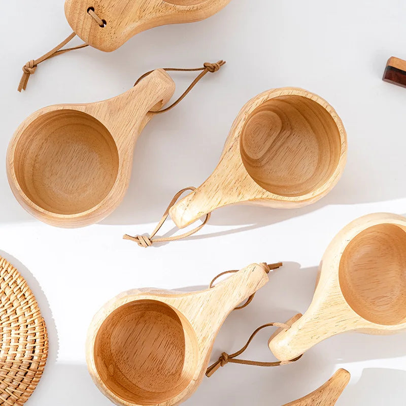 Handmade Wooden Coffee Mug – Nordic Style Wood Cup for Milk, Coffee, and Tea – Natural Rubberwood Drinking Mug