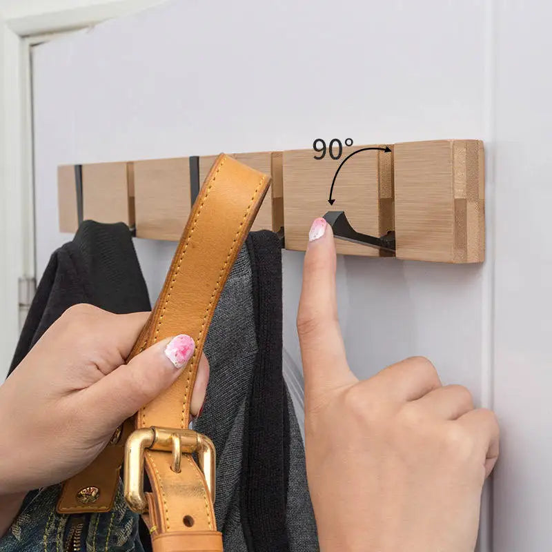 4 hooks Wooden Wall Mounted Folding Rack, Modern Wall Floating Coat Hook Rack Space-Saving Coat Hanger for Coats, Hats, Scarves, Key (Copy)