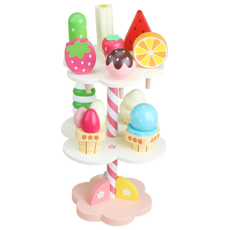 Wooden Ice Cream Counter Playset for Kids, Toddler Girl Toys Kitchen Playset Pretend Play Gifts for 3 4 5 6 Year Old Girl or Boy, Play Food Scoop and Serve, Play Kitchen Sets for Kids Ages 4-8