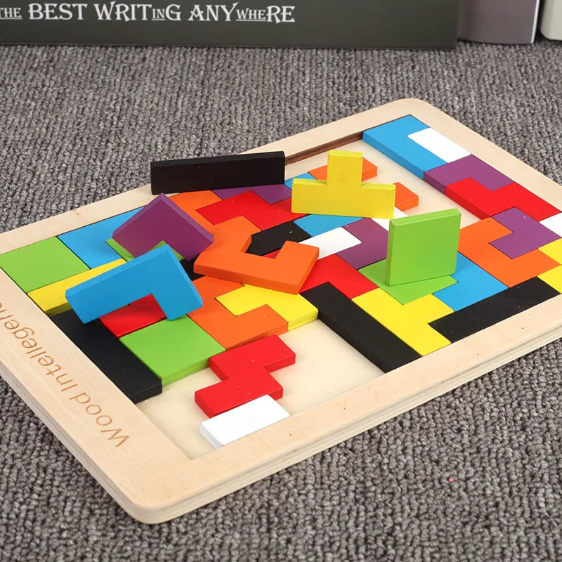 Coogam Wooden Blocks Puzzle Brain Teasers Toy Tangram Jigsaw Intelligence Colorful 3D Russian Blocks Game STEM Montessori Educational Gift for Kids (40 Pcs)