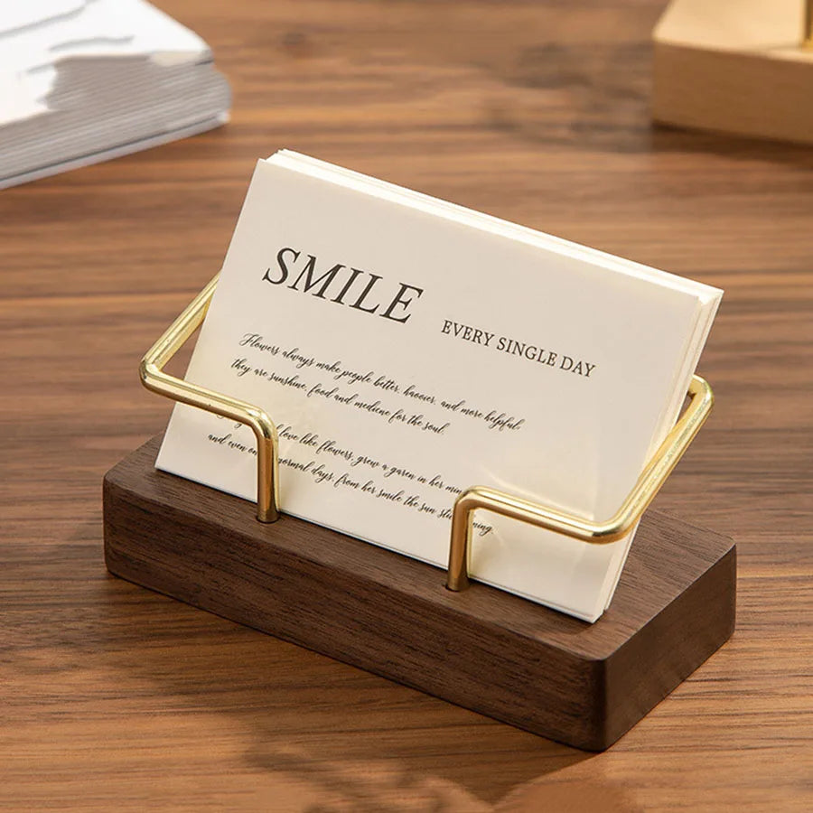 Wooden Business Card Holder, Business Card Holder for Desk with Golden Accents, Display Stand Postcard Holder for Office Home Desktop, Office Desk Accessories for Men and Women (Copy)