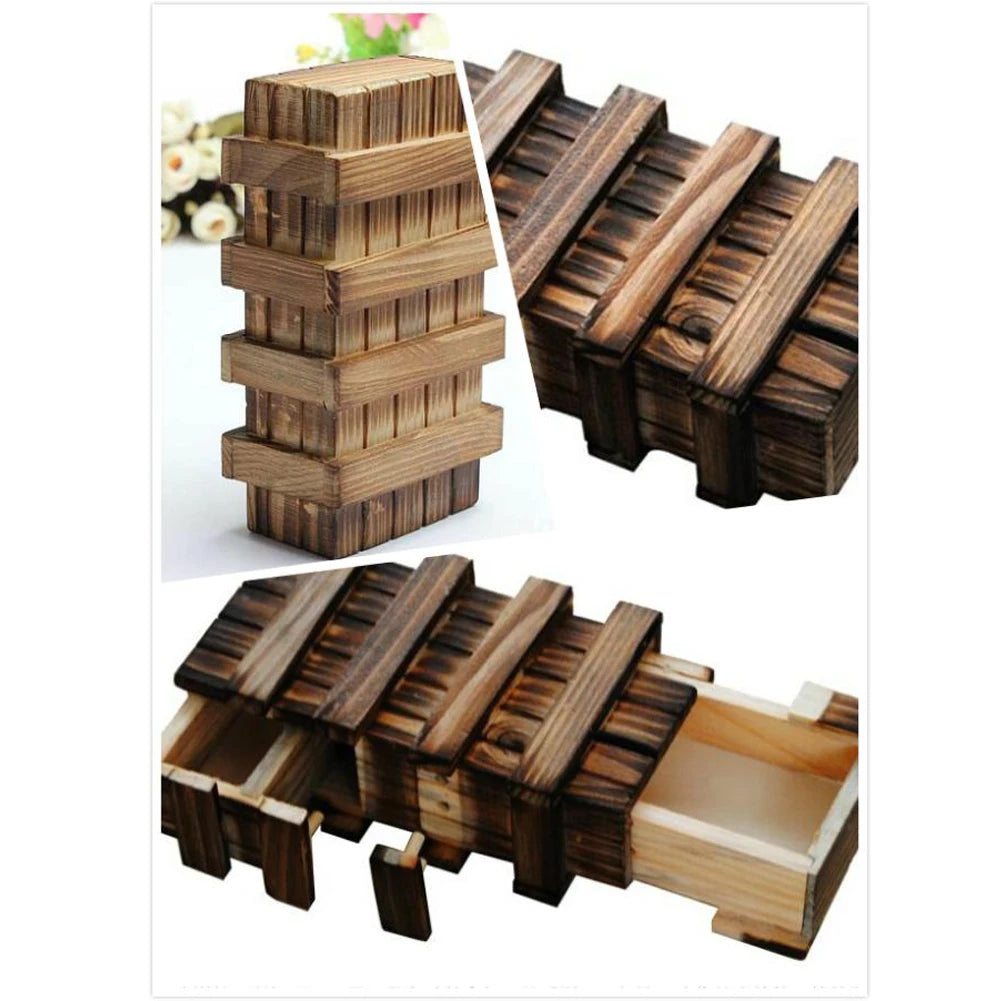 1pc Handmade Classic 3D Brain Teaser Wooden Puzzle Magic Gift Box Game Box with Extra Secure Secret Drawer IQ Toys