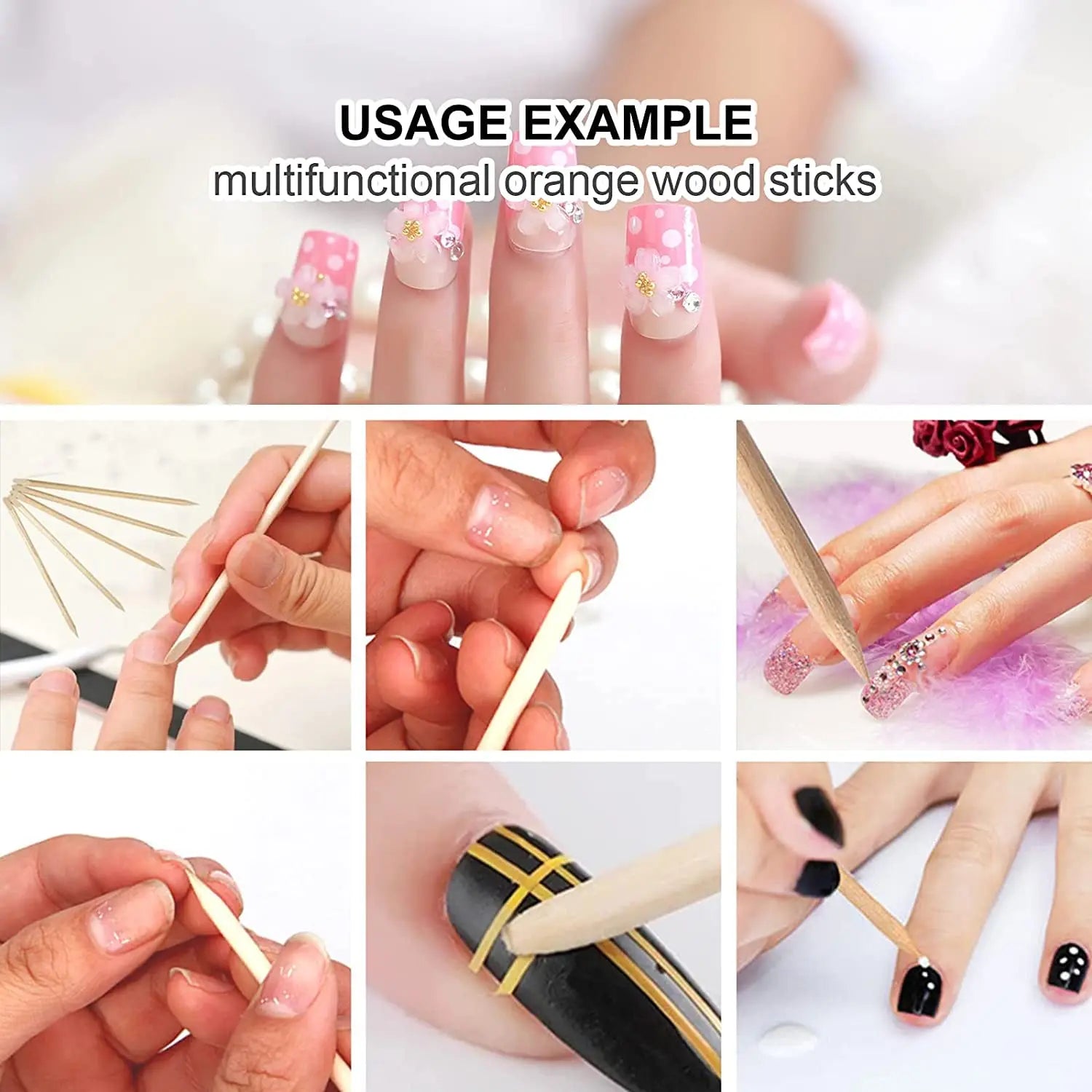 100pcs Orange Wood Nail Sticks Double Sided Multi Functional Cuticle Pusher Manicure Pedicure Tool for Manicure Pedicure