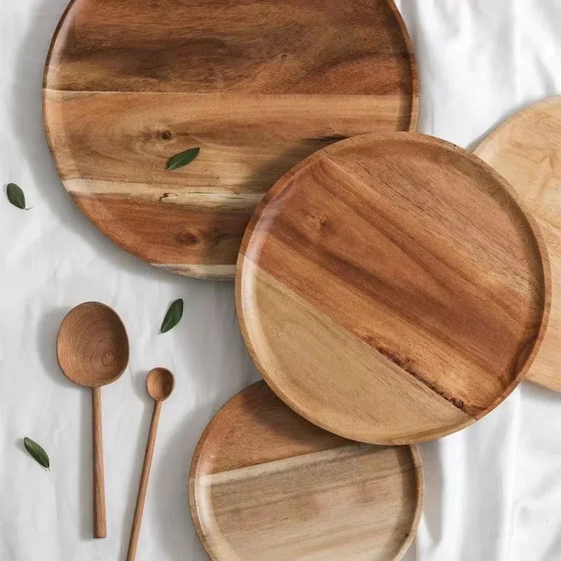 3in1 Bamboo Serving Platter, Round Wood Tray, Wooden Serving Tray, Fruit, Bread, Salad Plate, Charcuterie Serving Board