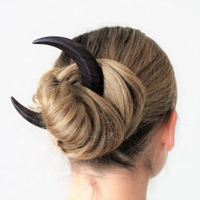 1PC Moon Hair Fork Hairpin for Women 5.12'' Moon Stick Hand Carved Clip Thin Hair Accessories Wooden Barrettes Lightweight Styling Tool