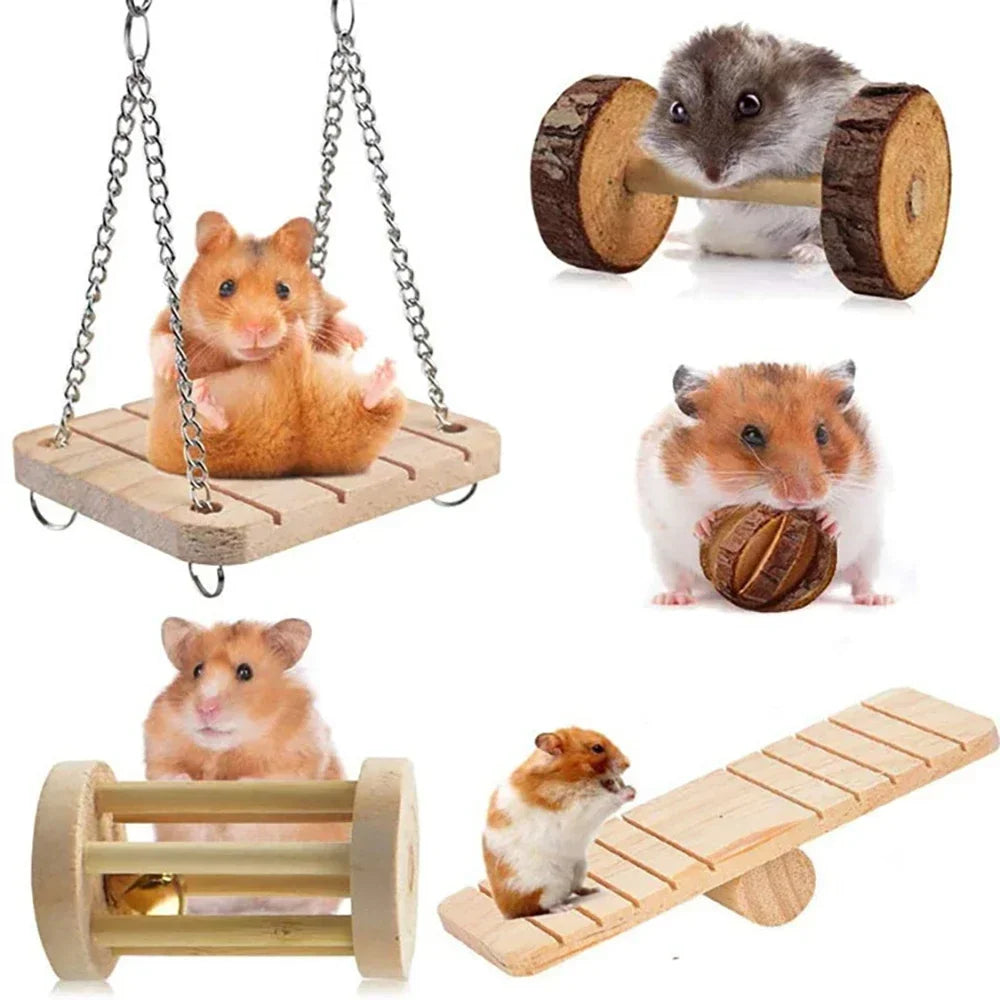 8pc Hamster Toys Rat Toys Chinchilla Toys Hamster Chew Toys Cage Accessories Apple Wood Sticks Ladder Bell Roller for Gerbil Guinea Pigs and Other Small Animal (Copy)