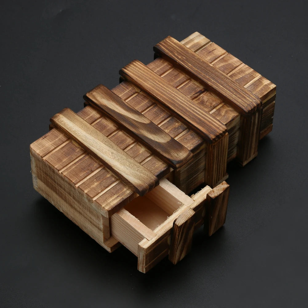 1pc Handmade Classic 3D Brain Teaser Wooden Puzzle Magic Gift Box Game Box with Extra Secure Secret Drawer IQ Toys