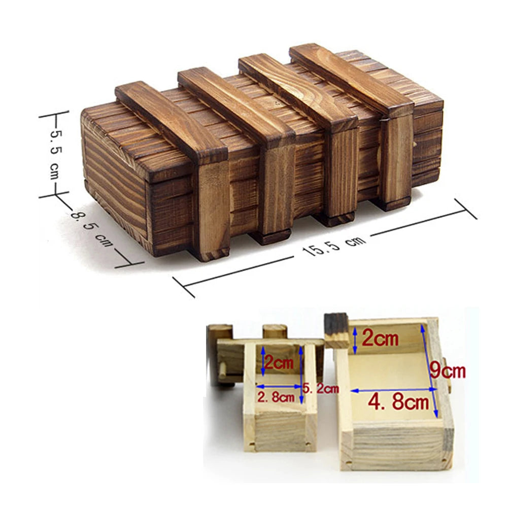 1pc Handmade Classic 3D Brain Teaser Wooden Puzzle Magic Gift Box Game Box with Extra Secure Secret Drawer IQ Toys