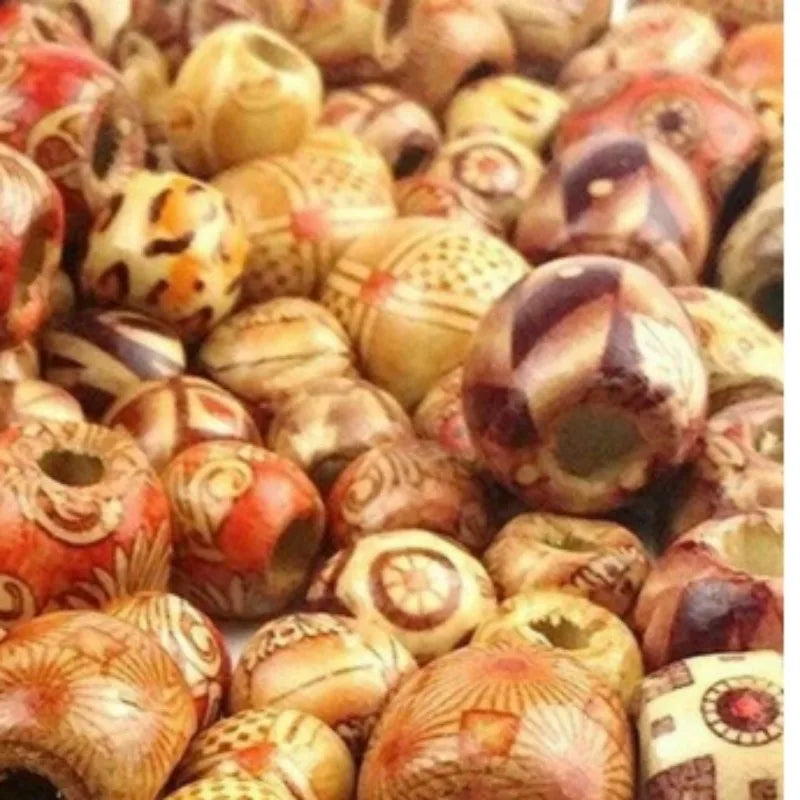400pcs Wood Hair Beads for Braids and Dreadlocks, 12mm Painted Natural Wooden Beads for Loc Dreadlock Hair Accessories for Women