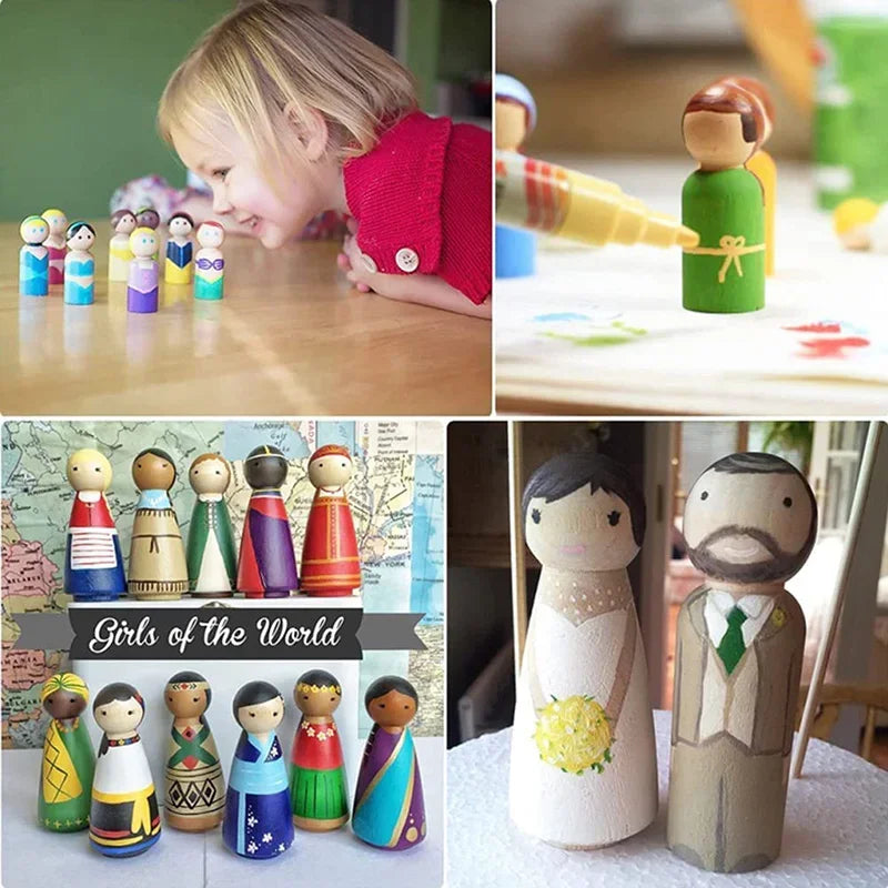 10pcs 35mm Wooden Peg Dolls, Unfinished Wooden Male People Shape Nature Plain Wood Body Dolls for Art Craft Projects DIY, Men Pattern