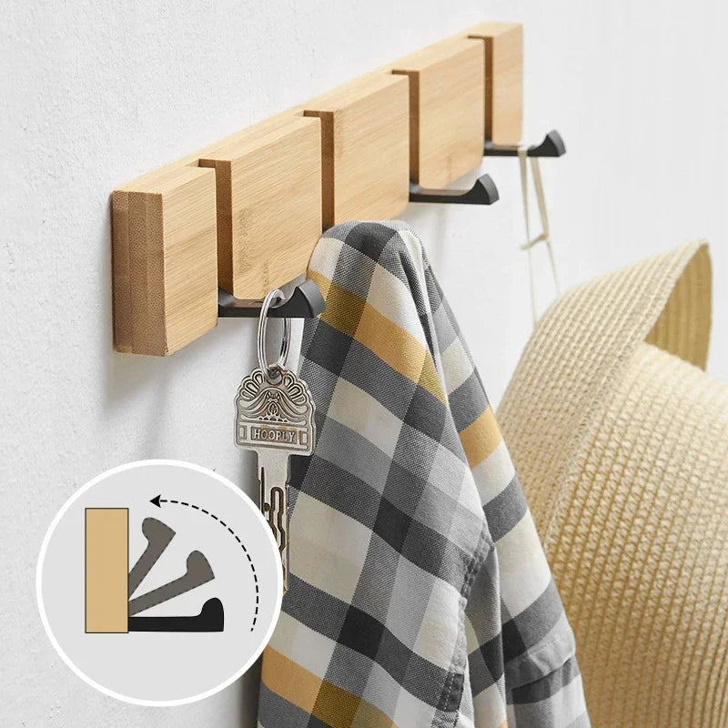 4 hooks Wooden Wall Mounted Folding Rack, Modern Wall Floating Coat Hook Rack Space-Saving Coat Hanger for Coats, Hats, Scarves, Key (Copy)