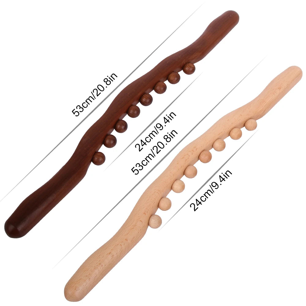 1pc Guasha Wood Massage Stick Tools Wooden Therapy Scraping Lymphatic Drainage Massager, Double Row 20 Beads Point Treatment Gua Sha Tools, Stomach Cellulite Massager, Myofascial Release Tool
