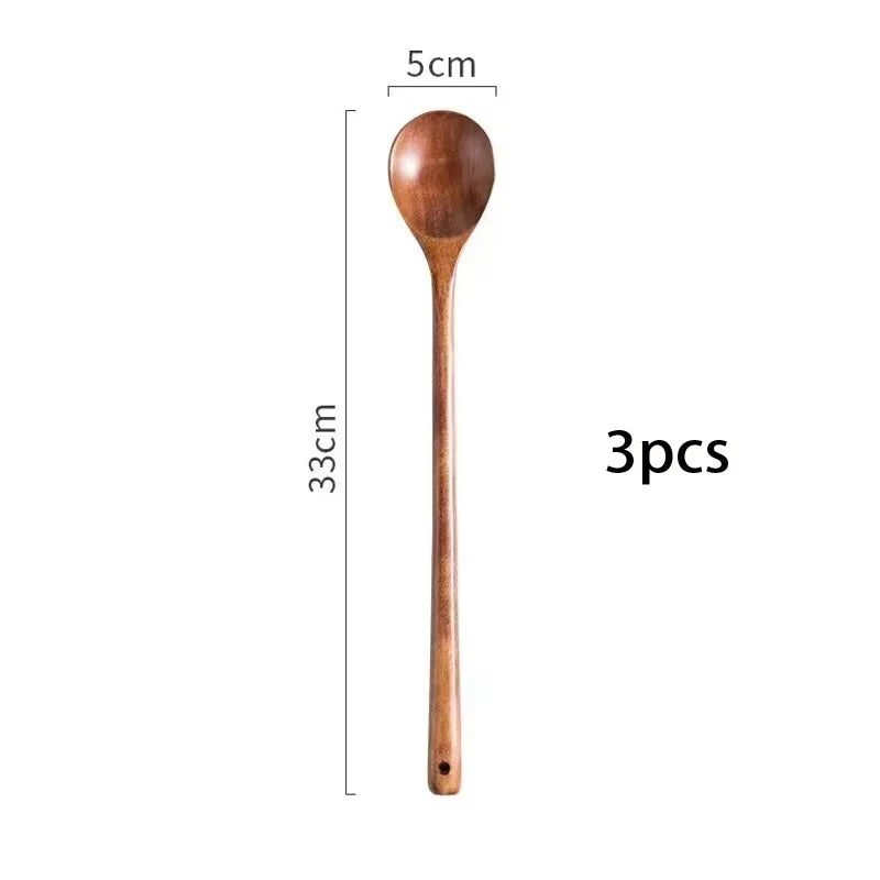 2in1 13 Inch Long Handle Wooden Cooking Spoons, Long Stirring Spoons Mixing Spoon Soup Mixing Kitchen Tools Wooden Utensils