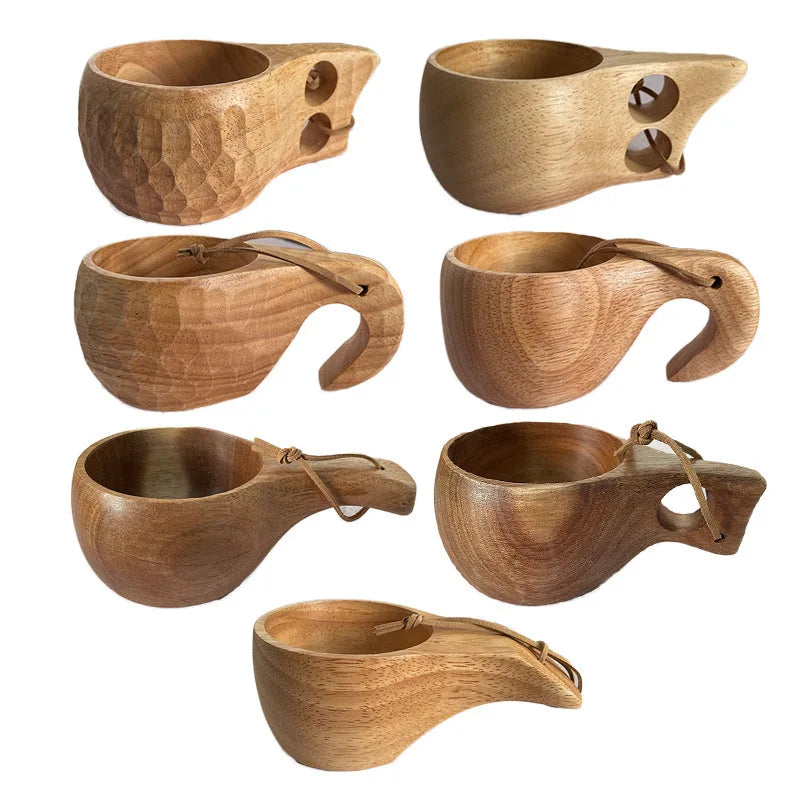 Handmade Wooden Coffee Mug – Nordic Style Wood Cup for Milk, Coffee, and Tea – Natural Rubberwood Drinking Mug