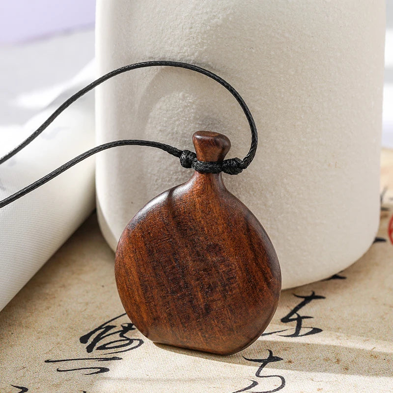 JD Vintage Brown Black Color Wooden Flagon Long Pendant Necklaces Adjustable Rope Chain Chokers Women Men Birthday Jewelry Gift