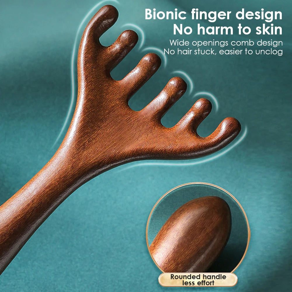 6 Claws Wood Scalp Massager, Sandalwood Gua Sha Comb, Head Scalp Scratcher Massage Tool for Deep Relaxation & Stress Reductio Gifts