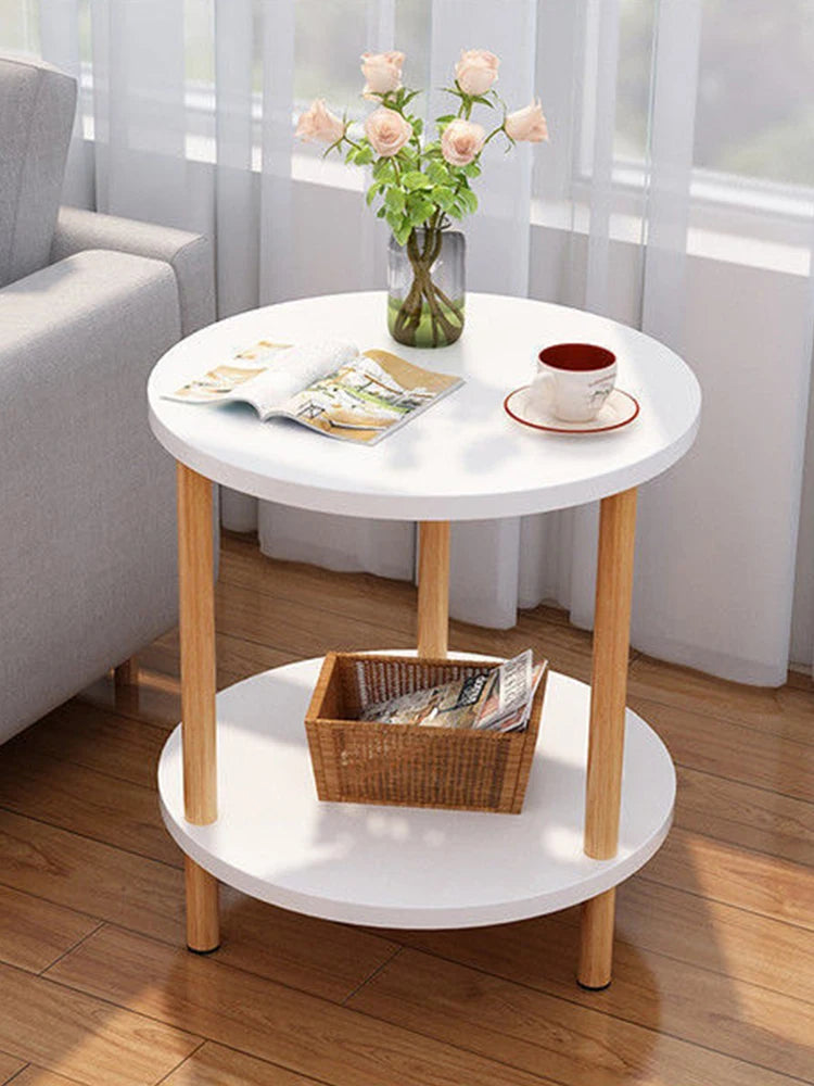 Wooden Modern Round Square Bedside Table Double-Layer Nightstand Home Office Bedroom Living Room Sofa Side Table Coffee Table (Copy)