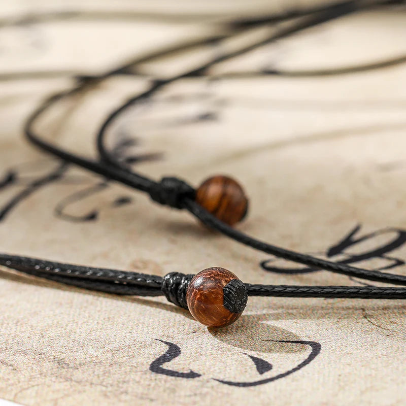 JD Vintage Brown Black Color Wooden Flagon Long Pendant Necklaces Adjustable Rope Chain Chokers Women Men Birthday Jewelry Gift