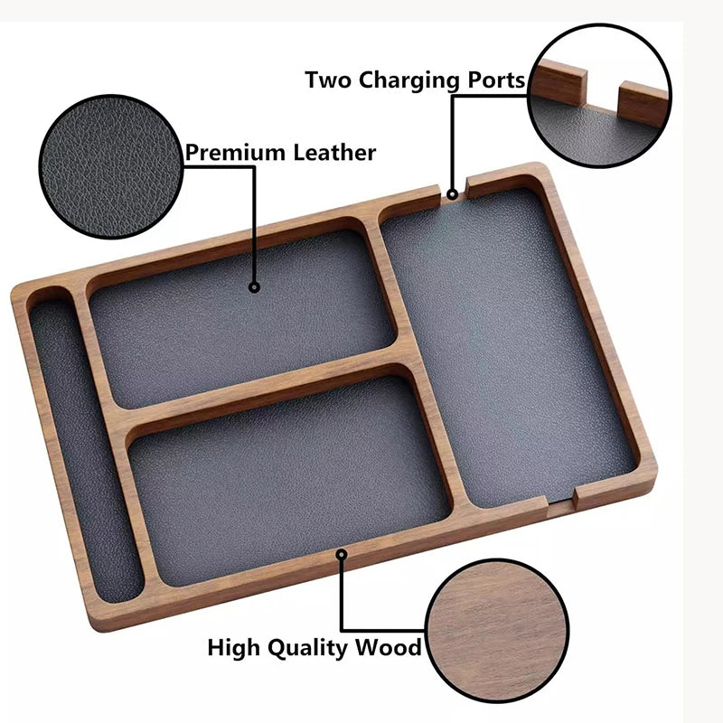 wooden Office Desktop Storage Box Solid Wood Partition Storage Box Mobile Phone Headphone Debris Storage Box Wooden Storage Tray