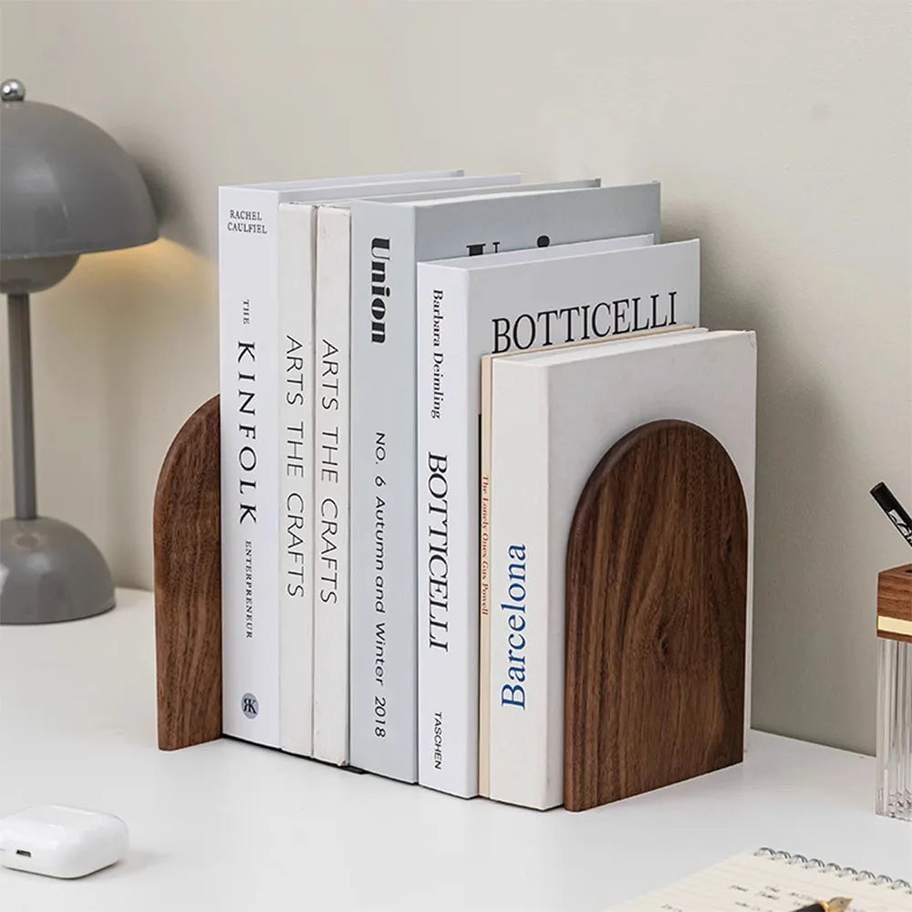 1PC Natural Bamboo Bookend Large Capacity Office Book Ends Anti Slip Book Stand Holder Bookshelf Ends for Home Office Library School Study Decoration