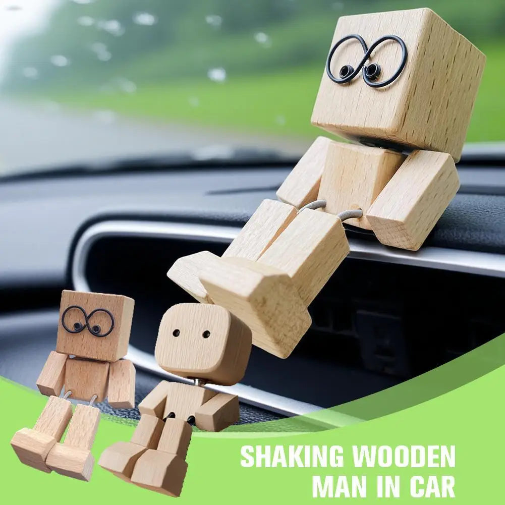 1PC Shaking Wooden Man Figurine, Handmade Shaking Feet Wooden Doll, Car Ornaments,Funny Wood Desktop Decor, Creative Gifts Commutes with Multiple Magnetic Decorations, Car Dashboard Decorations