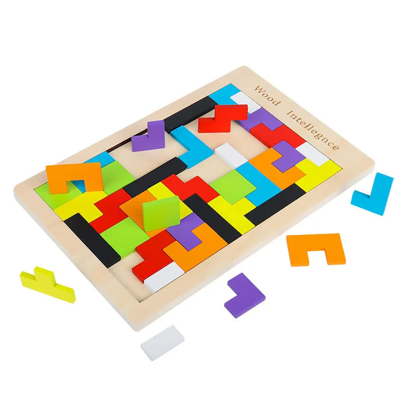 Coogam Wooden Blocks Puzzle Brain Teasers Toy Tangram Jigsaw Intelligence Colorful 3D Russian Blocks Game STEM Montessori Educational Gift for Kids (40 Pcs)