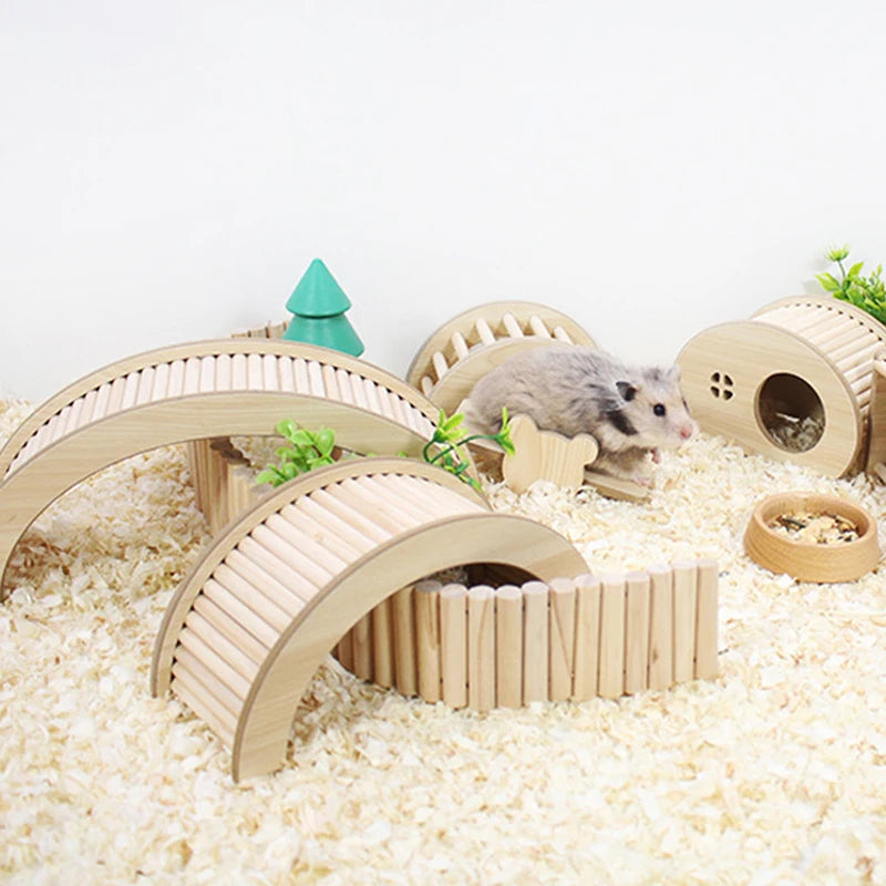 1pc Sofier Hamster Bridges Natural Wooden Hideout Tunnel Ladder Hamster Cage Accessories Chew Toys for Guinea Pig Rat Chinchilla