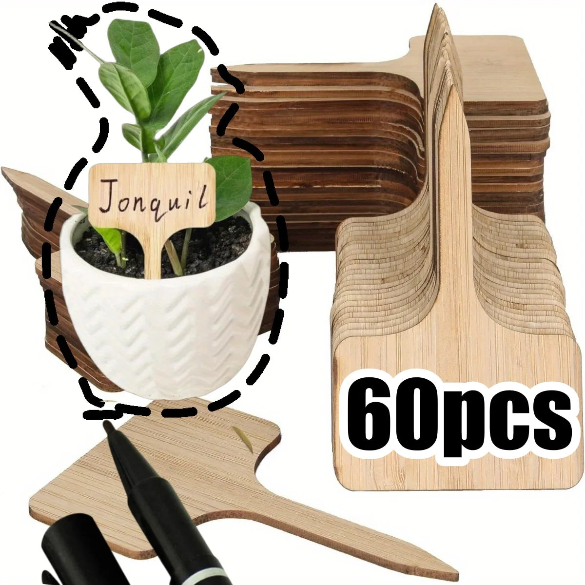 60pcs Wooden Plant Labels, Eco-Friendly T-Type Bamboo Plant Labels Tags Garden Plant Markers for Seed Potted Herbs Flowers Vegetables (Copy)