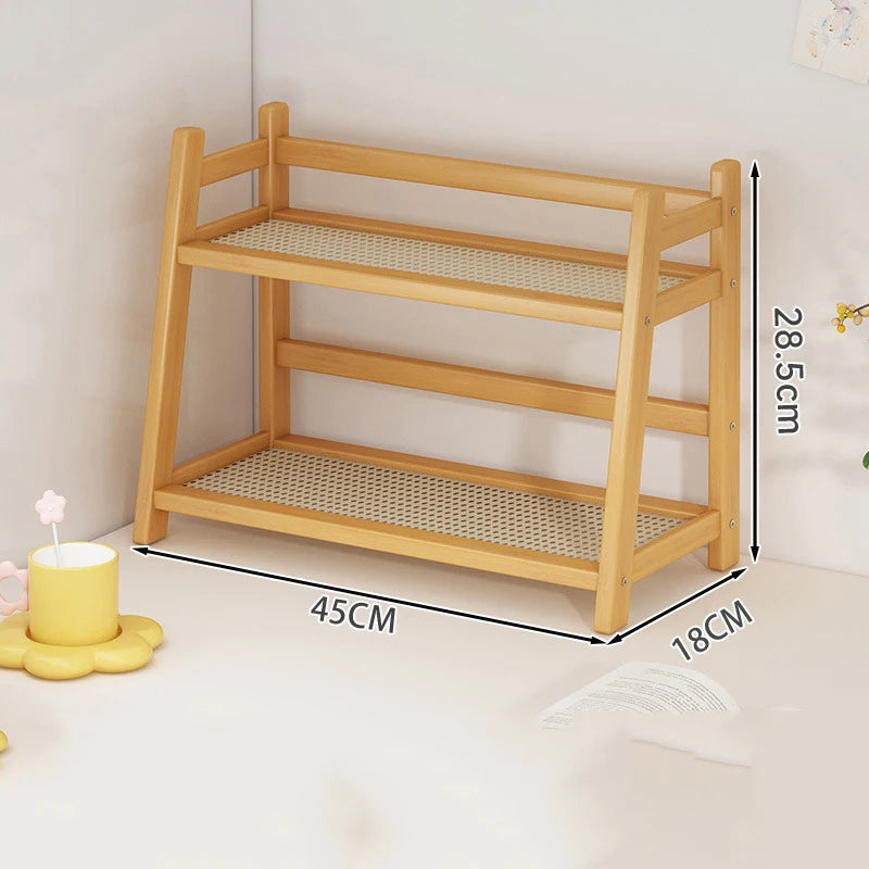 Household 2-Tier Cup Shelf Organizer, Kitchen Counter Shelf for Tea Coffee Bar Accessories, Bamboo Mug Holder Countertop, Matcha Stand, Cup Display, Condiment Storage Rack - Natural (Copy)