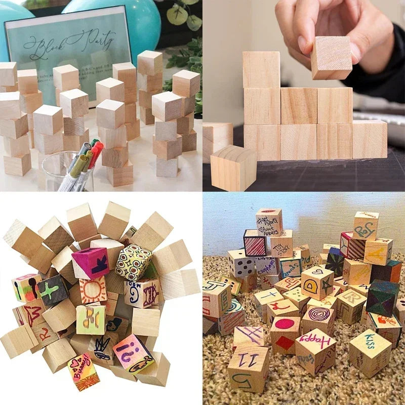 100pcs 20mm Solid Smooth Unfinished Wood Cubes, Blank Wooden Blocks for DIY Crafts, Creating Unique Puzzle Making Piece