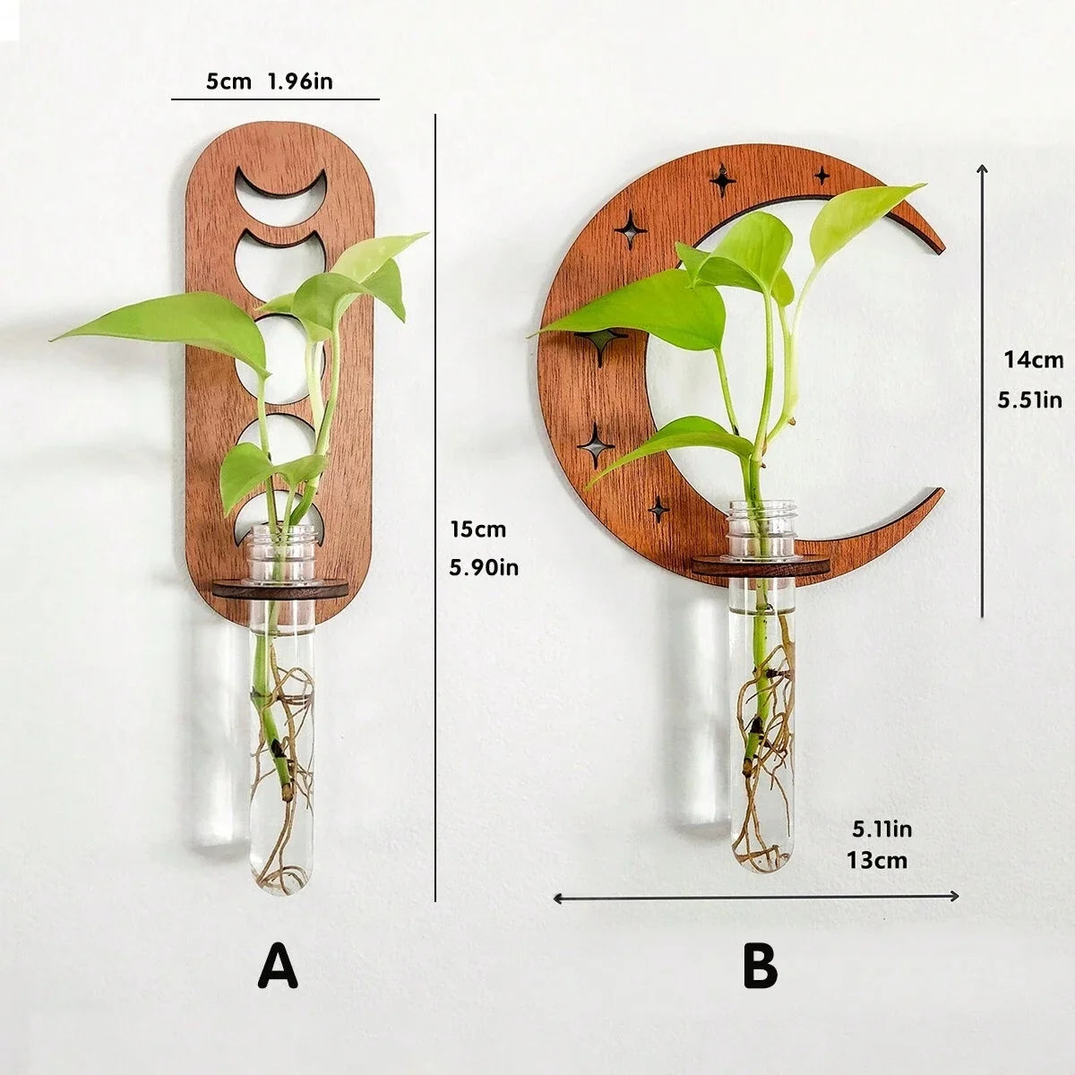 1PC Moon Plant Propagation Station, Moon Phase Wall Hanging Terrarium Planter with Glass Tube, Wall Plant Holder for Propagate Hydroponics Air Plants, Wall Plants, Dried Flower Home Decor