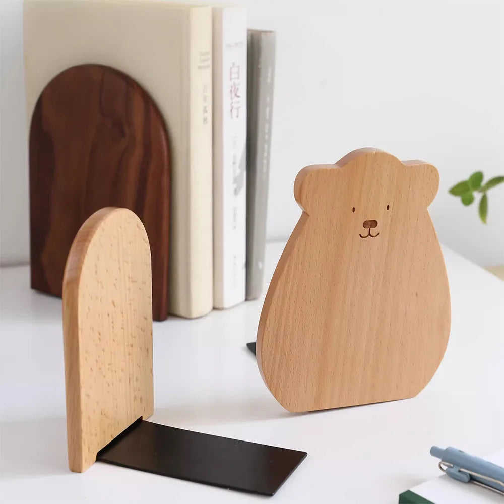 1PC Natural Bamboo Bookend Large Capacity Office Book Ends Anti Slip Book Stand Holder Bookshelf Ends for Home Office Library School Study Decoration