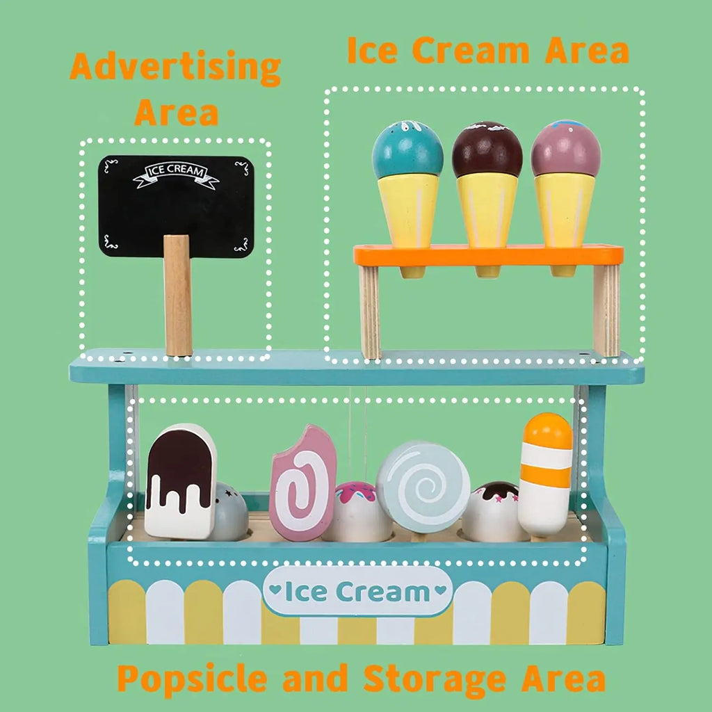 Wooden Ice Cream Counter Playset for Kids, Toddler Girl Toys Kitchen Playset Pretend Play Gifts for 3 4 5 6 Year Old Girl or Boy, Play Food Scoop and Serve, Play Kitchen Sets for Kids Ages 4-8