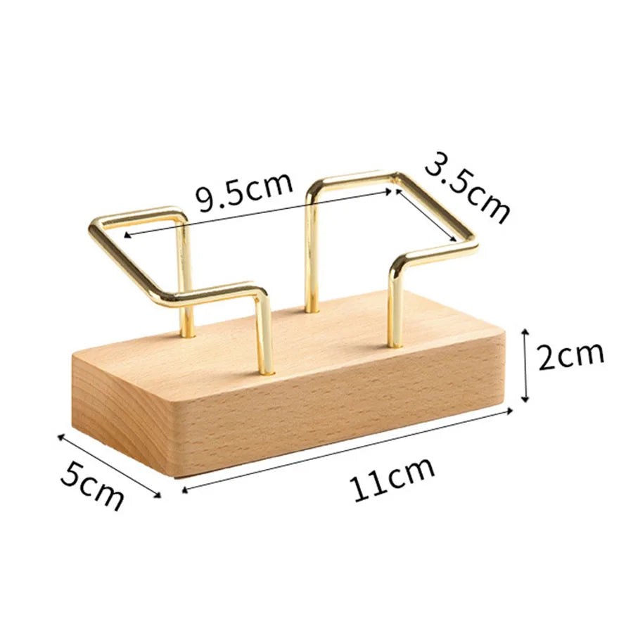 Wooden Business Card Holder, Business Card Holder for Desk with Golden Accents, Display Stand Postcard Holder for Office Home Desktop, Office Desk Accessories for Men and Women