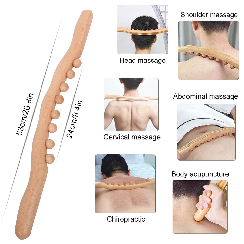 1pc Guasha Wood Massage Stick Tools Wooden Therapy Scraping Lymphatic Drainage Massager, Double Row 20 Beads Point Treatment Gua Sha Tools, Stomach Cellulite Massager, Myofascial Release Tool (Copy)