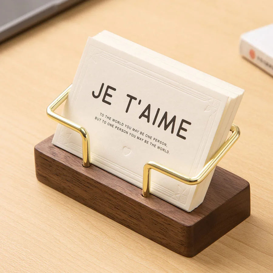 Wooden Business Card Holder, Business Card Holder for Desk with Golden Accents, Display Stand Postcard Holder for Office Home Desktop, Office Desk Accessories for Men and Women (Copy)