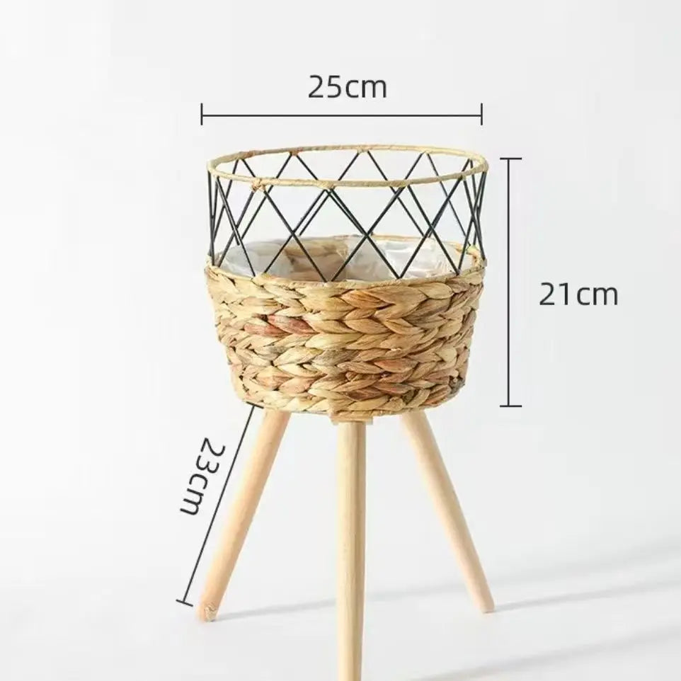 1PC Floor Planter Stand Floor Plant Stand Garden Decoration Rack Indoor Rattan Basket Wicker Round Riser Stand Indoor Plants Hamper Wood Planter Basket Plant Basket Wooden