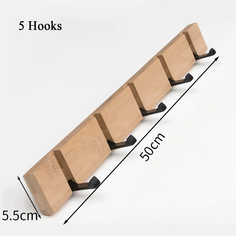 5 hooksWooden Wall Mounted Folding Rack, Modern Wall Floating Coat Hook Rack Space-Saving Coat Hanger for Coats, Hats, Scarves, Key