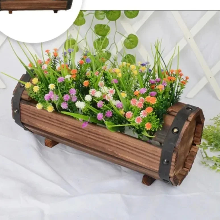 Rustic Half Barrel Planters 2 Pack Wood Planter Boxes, Outdoor Wood Flower Pots Wooden Planters for Garden, Patio, Balcony