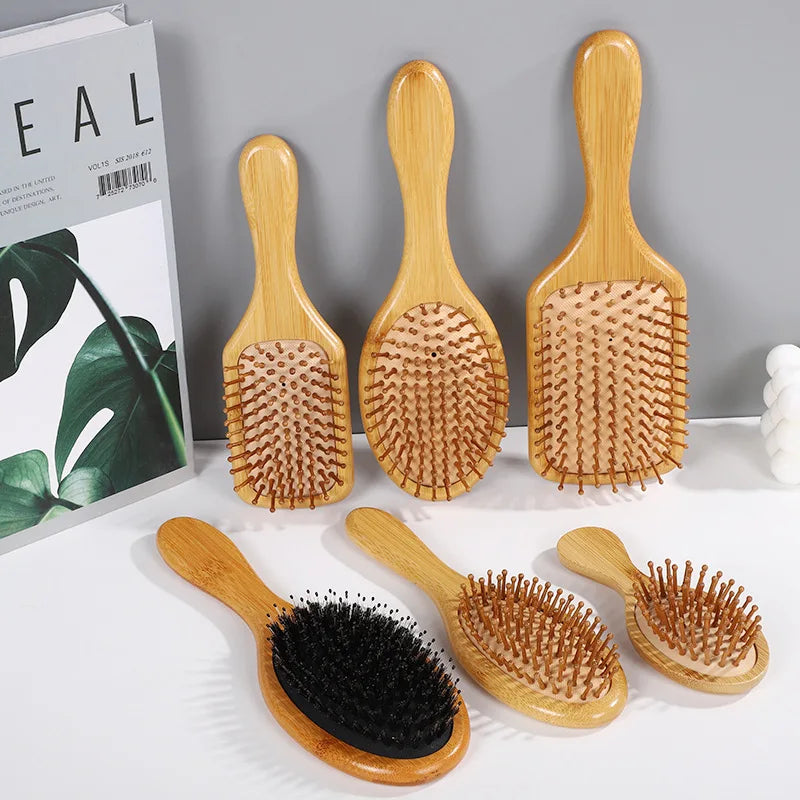 1PC Hair brush, Natural Bamboo Paddle Detangling Hairbrush, Massage Scalp Thick/Thin/Curly/Dry Hair For Women & Men (Copy)